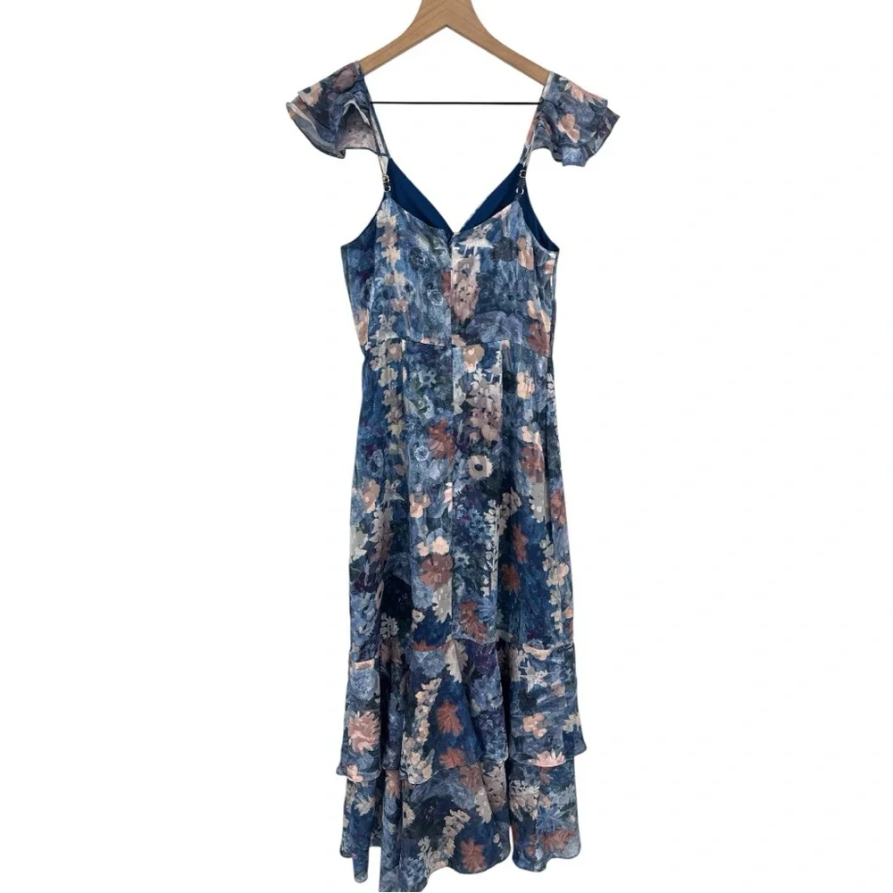 Anthropologie x Hutch Ruffled Midi Dress-  Blue Floral Print - Size 2 - Picture 6 of 10